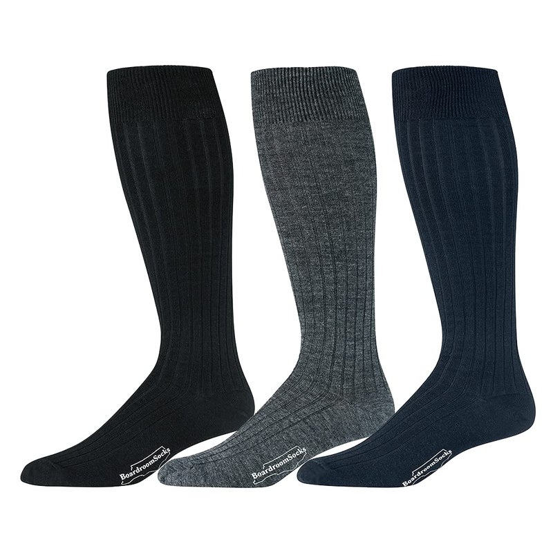 BoardroomSocks Merino Wool Dress Socks for Men - Over-the-Calf, Ribbed Wool Dress Socks for Size 8-12 - Breathable, Reinforced Heel and Toe, 3 colour set, 44785 - Image 1
